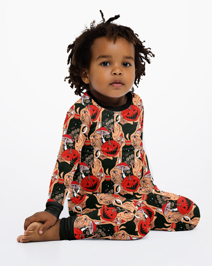Black Cat And Pumpkin Halloween Bamboo Two Piece Long Sleeve Pajama Set
