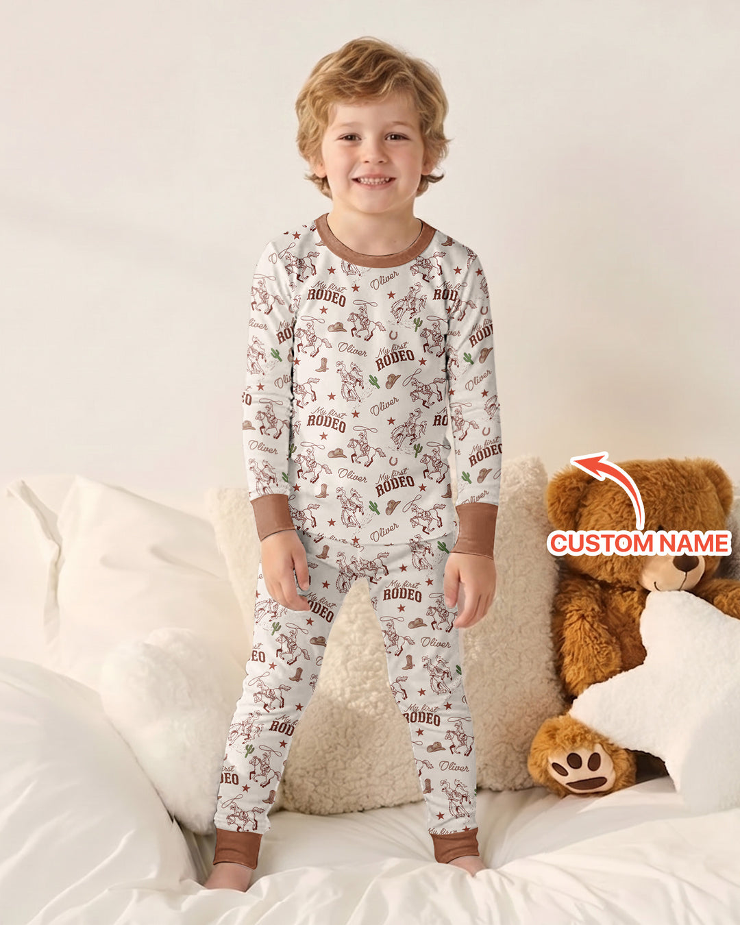 Conjunto de pijama de dos piezas de bambú con mangas largas, plantilla PERSONALIZADA