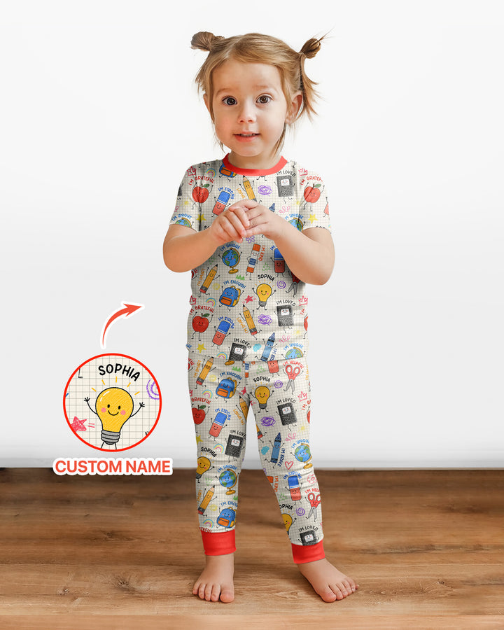 School Squad Custom Name Bamboo Two Piece Short Sleeve Pajama Set