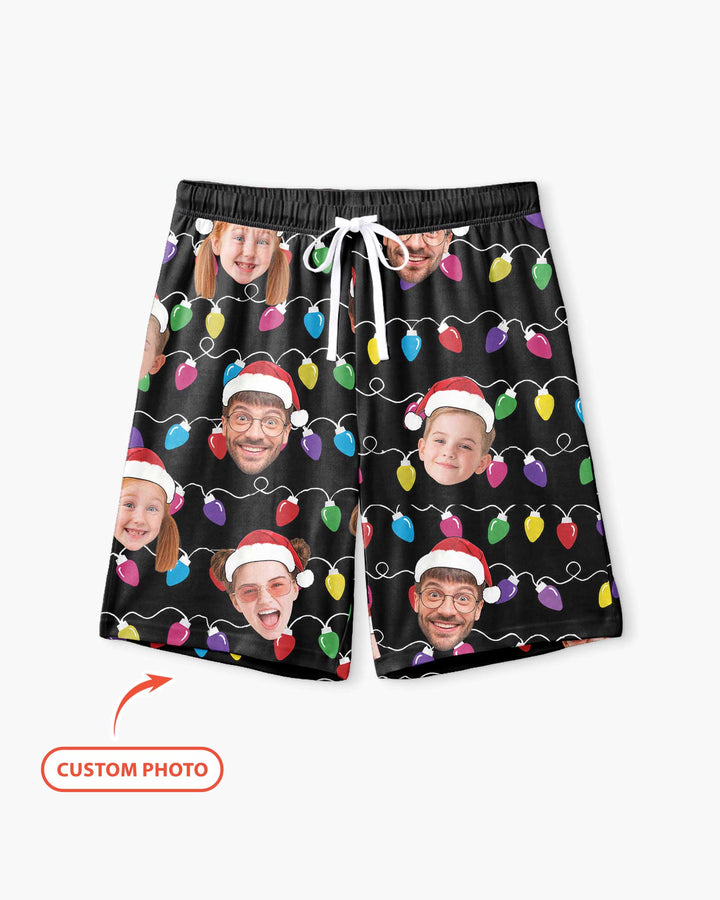Custom Face Christmas Family Silly Xmas Leds Bamboo Men Short Sleeve Short Pajama Set