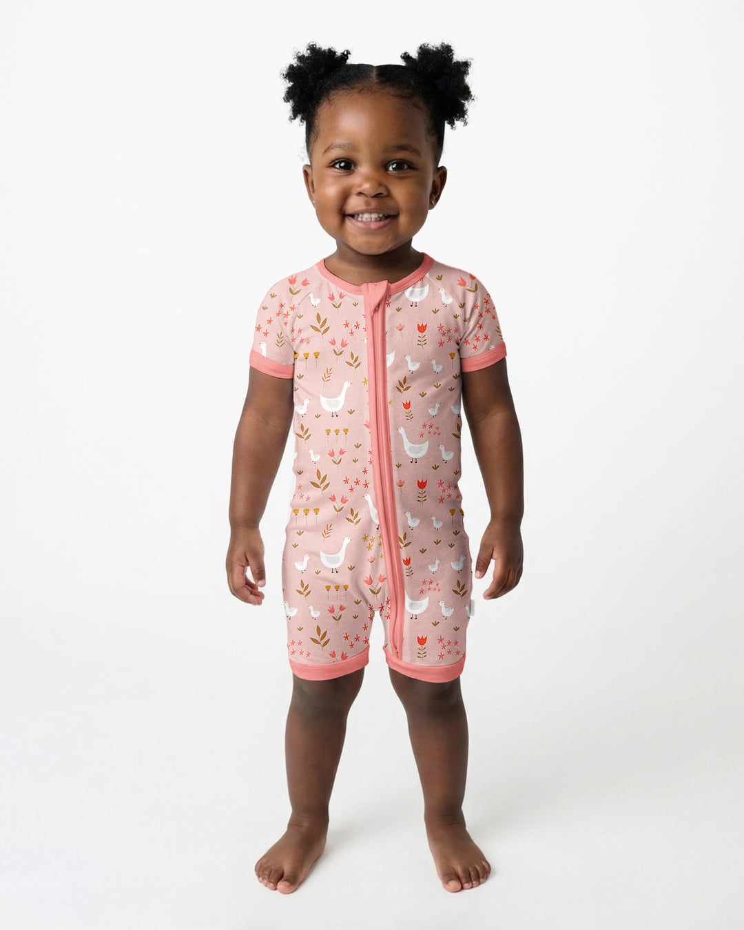 Geese and Flowers Bamboo Shorty Zippered Romper