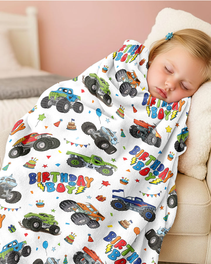 Monster Truck Birthday Boy Bamboo Blanket