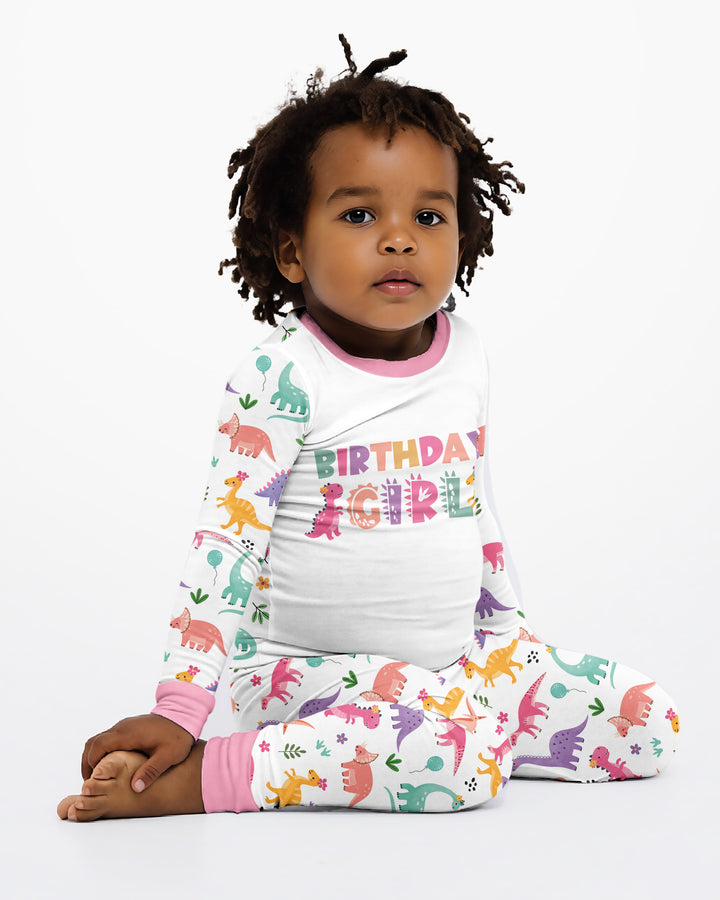 Personalized Dinosaur Birthday Bamboo Two Piece Long Sleeve Pajama Set