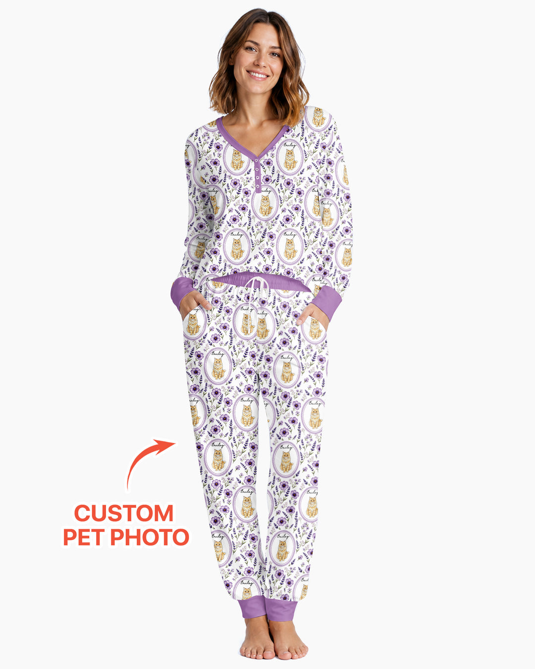 Custom Pet Photo Flower Garden Bamboo Women Pajama Set