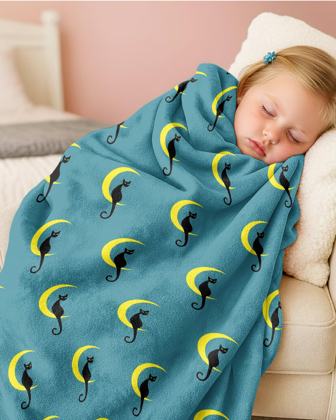 Black Cat Crescent Moon Celestial Night Bamboo Blanket