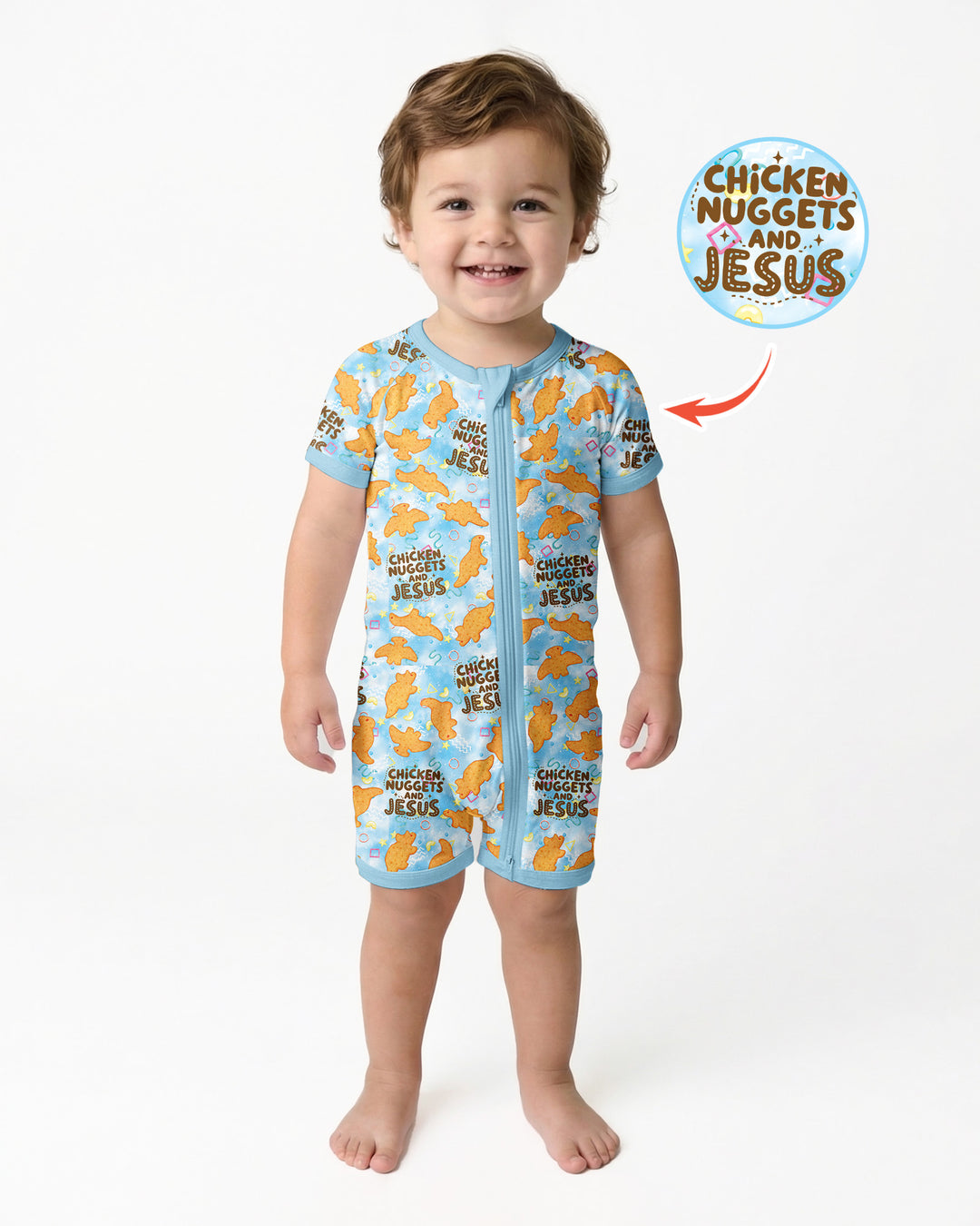 Chicken Nuggets and Jesus Family Matching Bamboo Shorty Zippy
