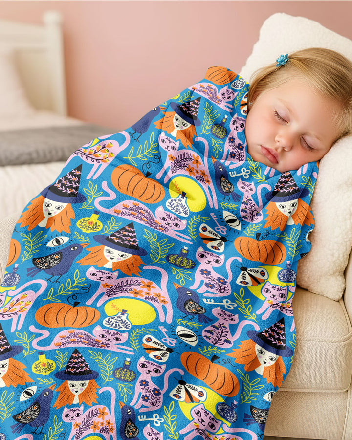 Whimsical Witch Cats Bamboo Blanket