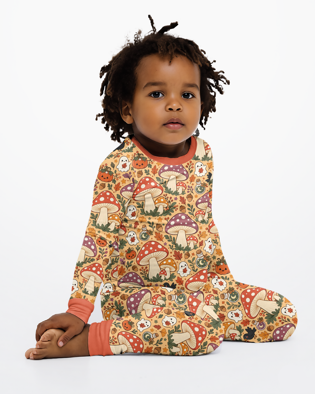 Fall Ghost Mushrooms  Bamboo Two Piece Long Sleeve Pajama Set