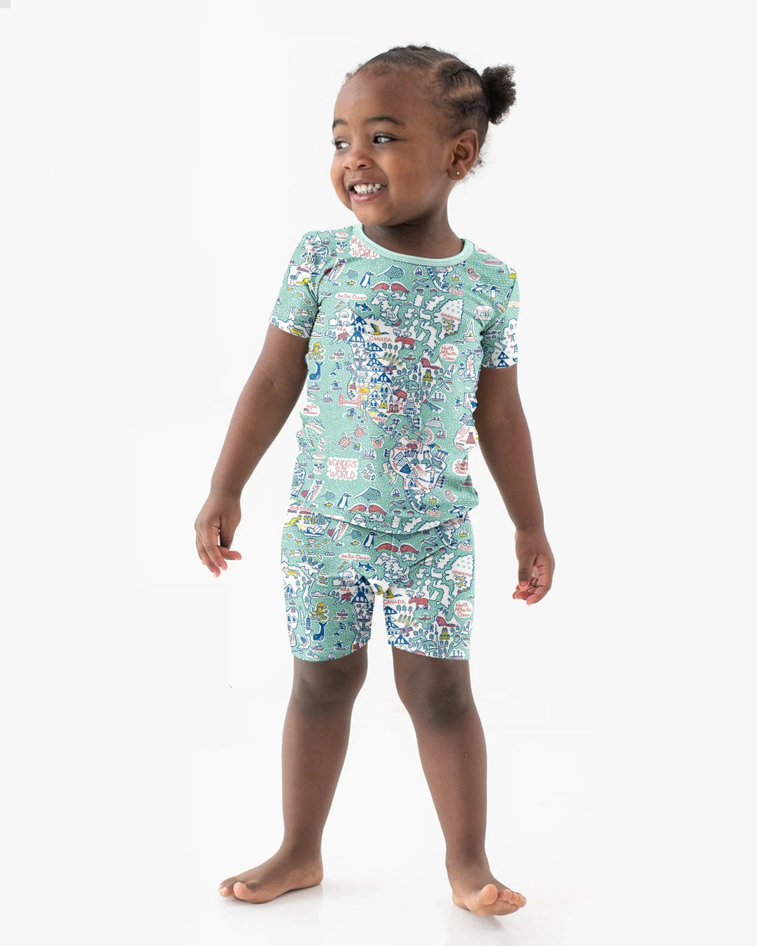 Hello World Wonders Bamboo Two Piece Short Sleeve Shorts Pajama Set