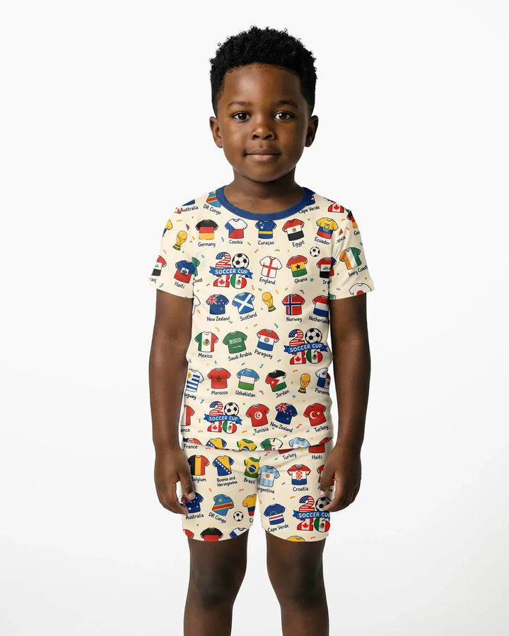 2026 Soccer World Jersey Flag Bamboo Two Piece Short Sleeve Shorts Pajama Set