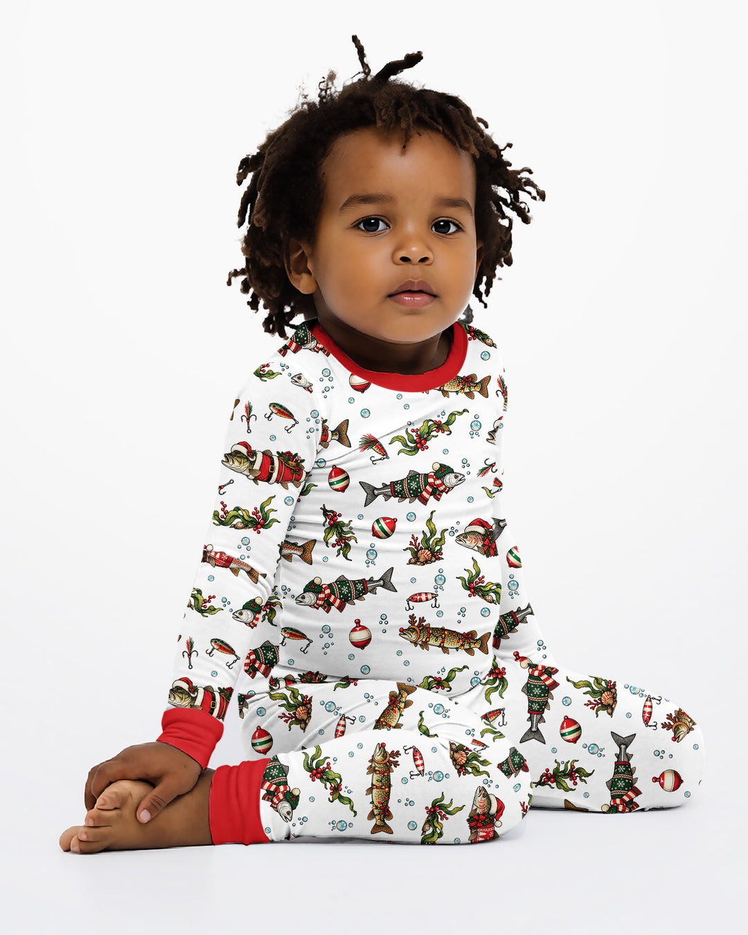 Christmas Trout Fishing Bamboo Two Piece Long Sleeve Pajama Set