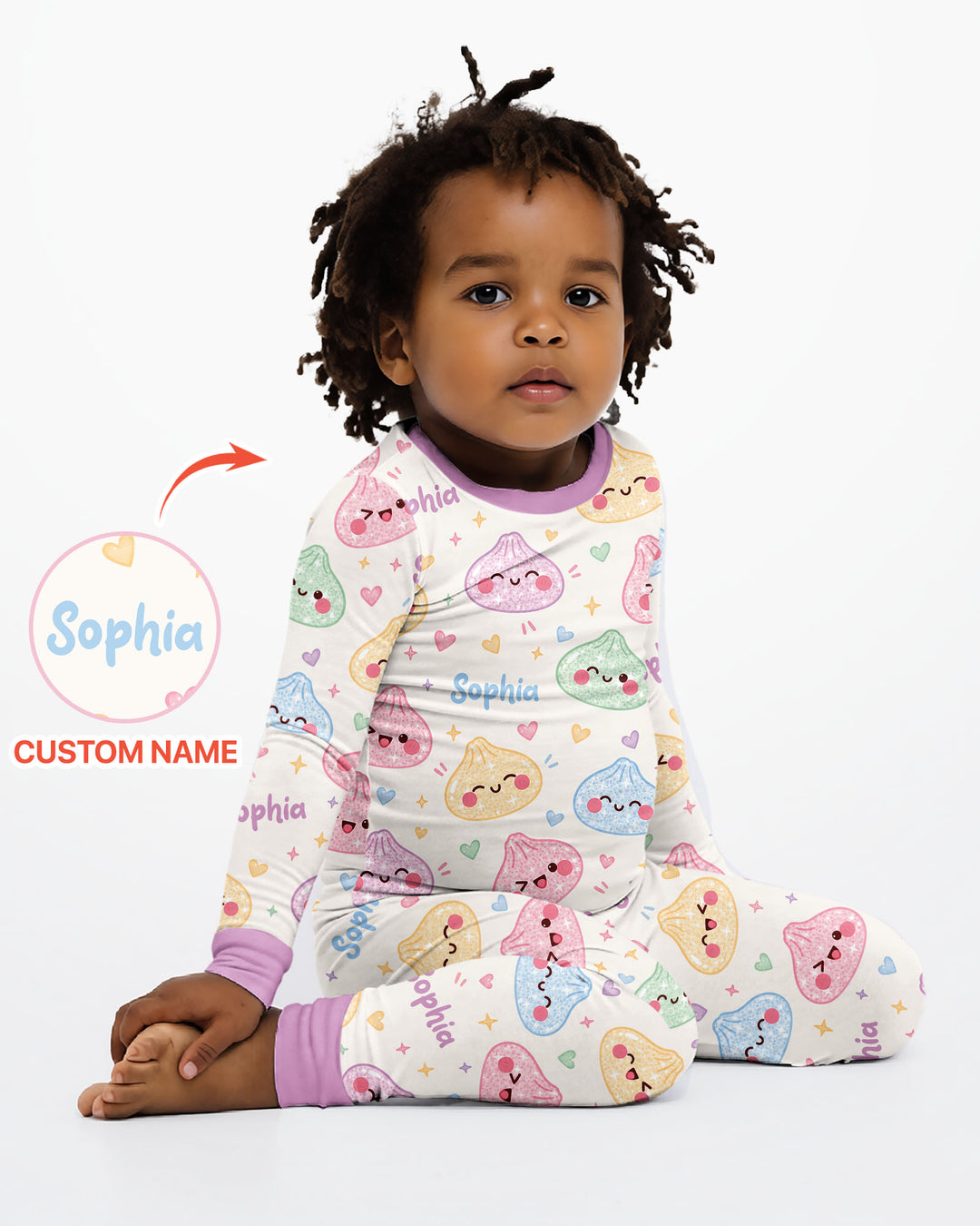 Cute Pastel Dumpling Kawaii Food Bamboo Two Piece Long Sleeve Pajama Set