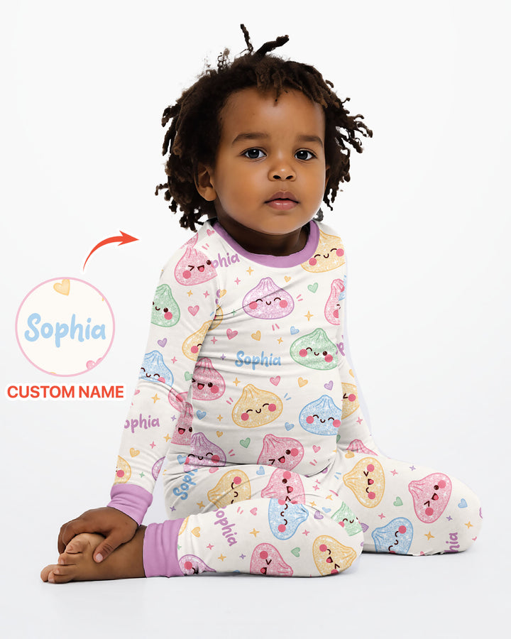 Cute Pastel Dumpling Kawaii Food Bamboo Two Piece Long Sleeve Pajama Set