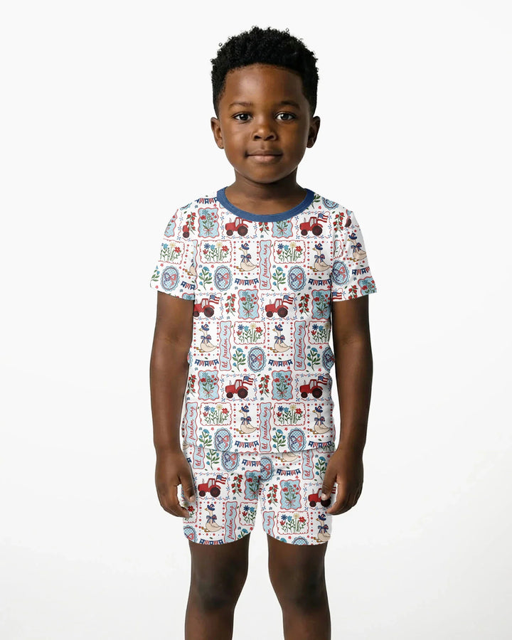 Patriotic USA Silly Goose Family Matching Bamboo Two Piece Short Sleeve Shorts Pajama Set