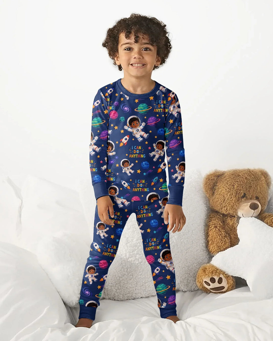 Black Astronaut I Can Do Anything Bamboo Two Piece Long Sleeve Pajama Set