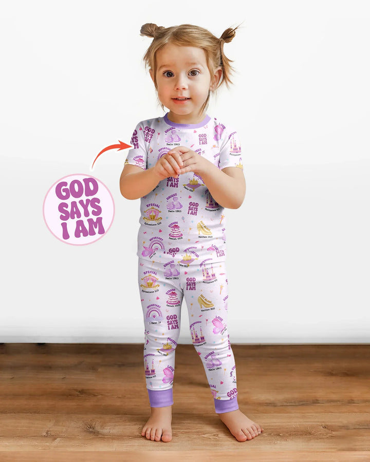 God Says I Am Girl Bamboo Two Piece Short Sleeve Pajama Set