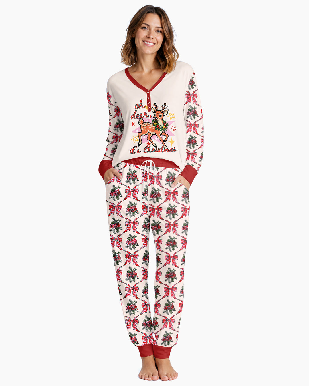 Vintage Oh Deer Christmas Bamboo Women Pajama Set