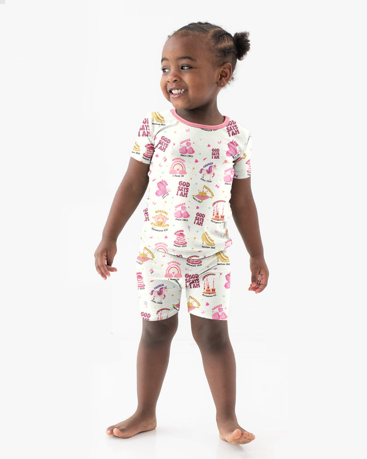 God Says I Am Girl Bamboo Two Piece Short Sleeve Shorts Pajama Set