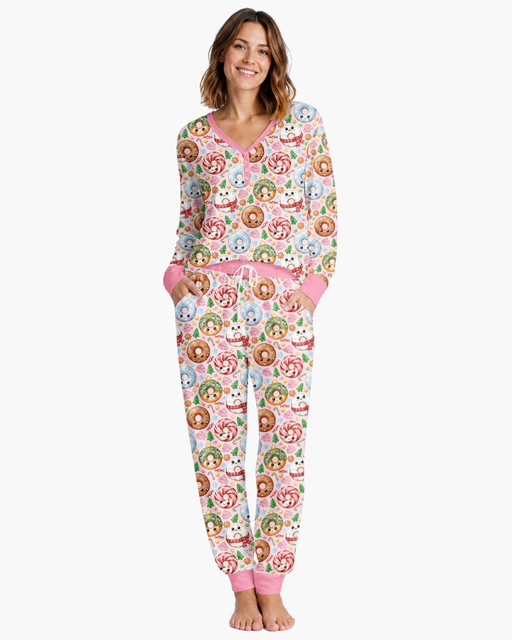 Kawaii Christmas Donuts Bamboo Women Pajama Set