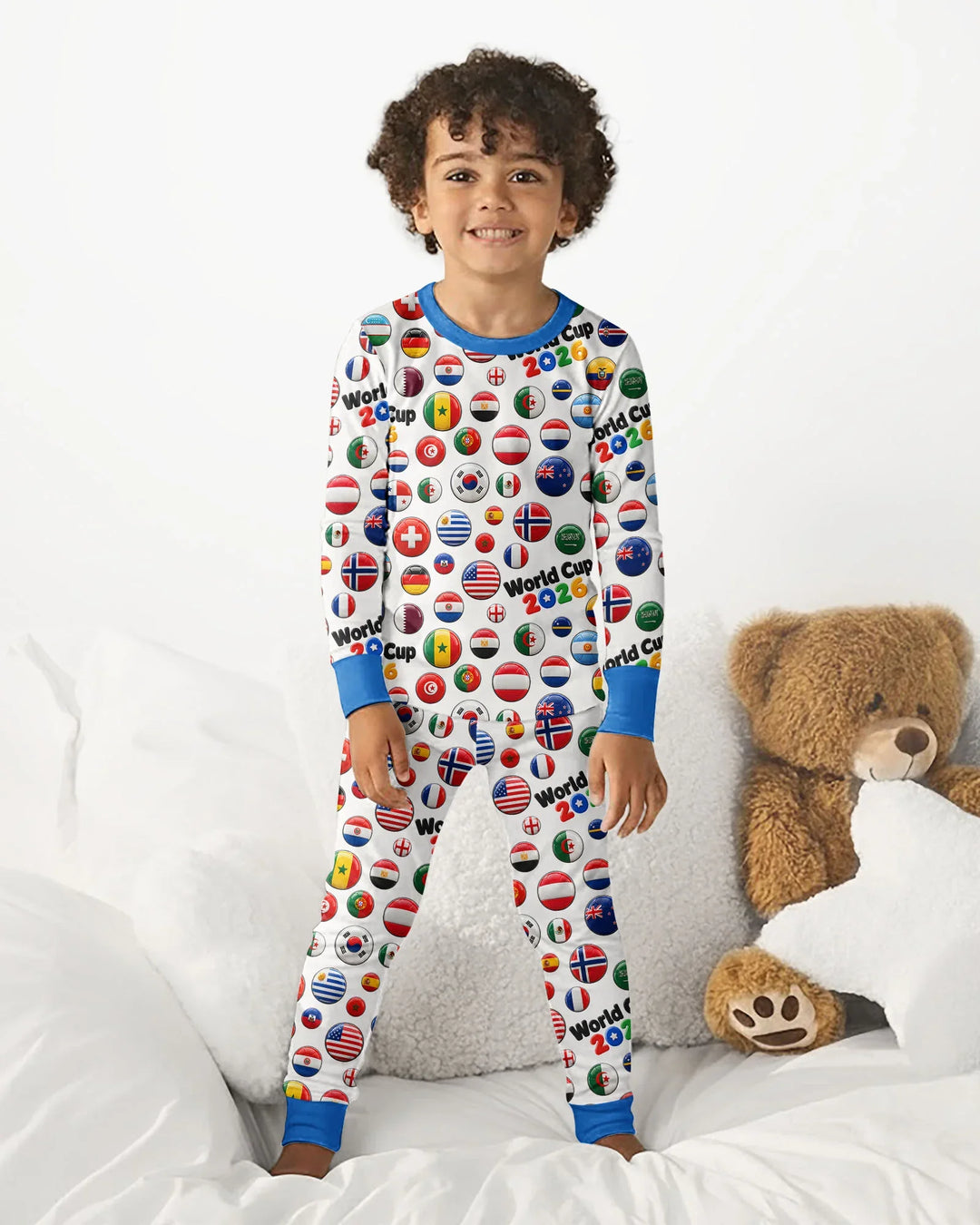Soccer Cup All Country Balls Bamboo Two Piece Long Sleeve Pajama Set