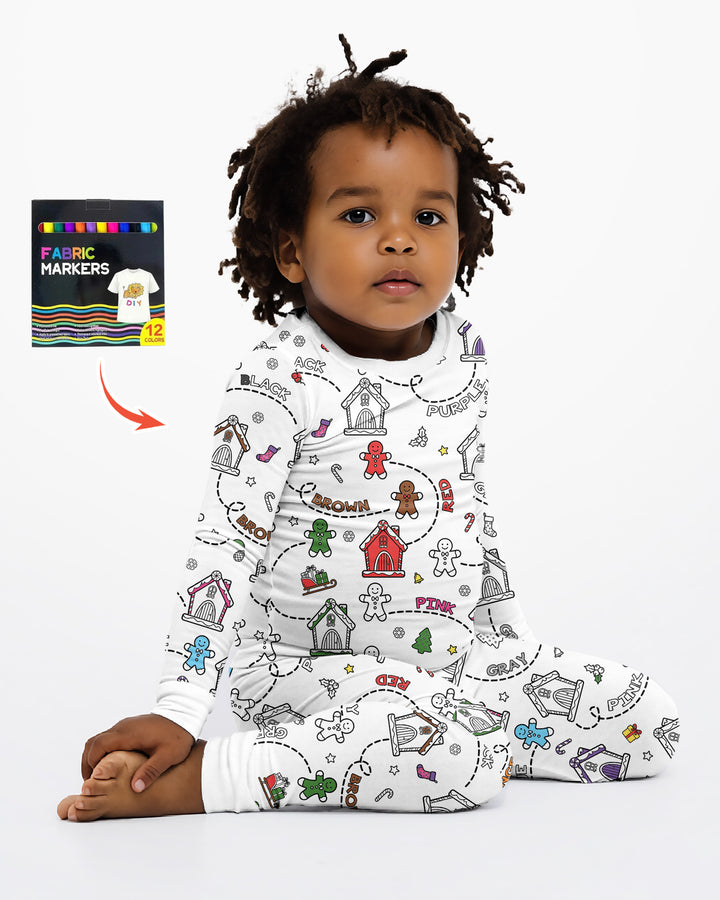 Colorable Matching Color Gingerbread Bamboo Two Piece Long Sleeve Pajama Set