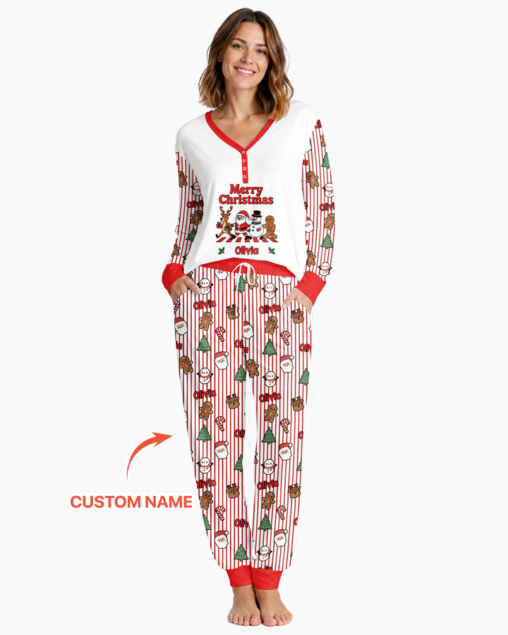 Custom Name Funny Christmas Crossing Bamboo Women Pajama Set