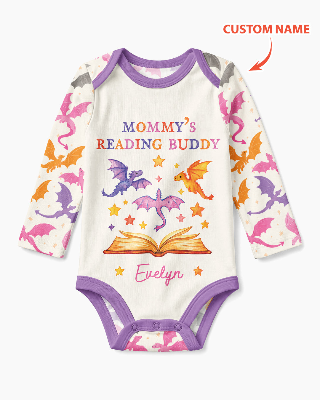 Custom Name Dragon Reading Buddy Bamboo Bodysuit