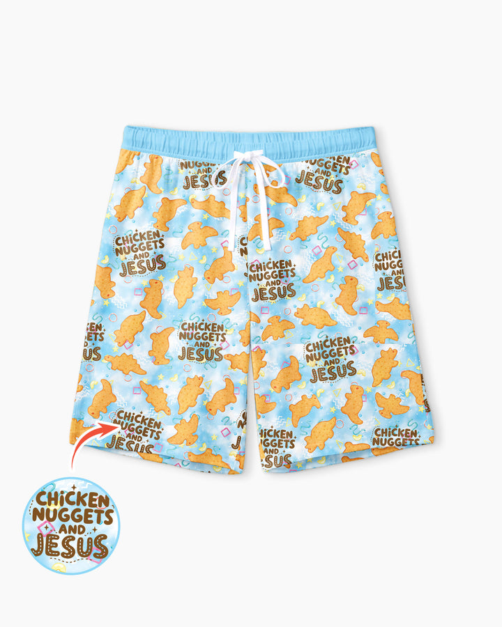 Chicken Nuggets and Jesus Family Matching Bamboo Men Short Sleeve Short Pajama Set