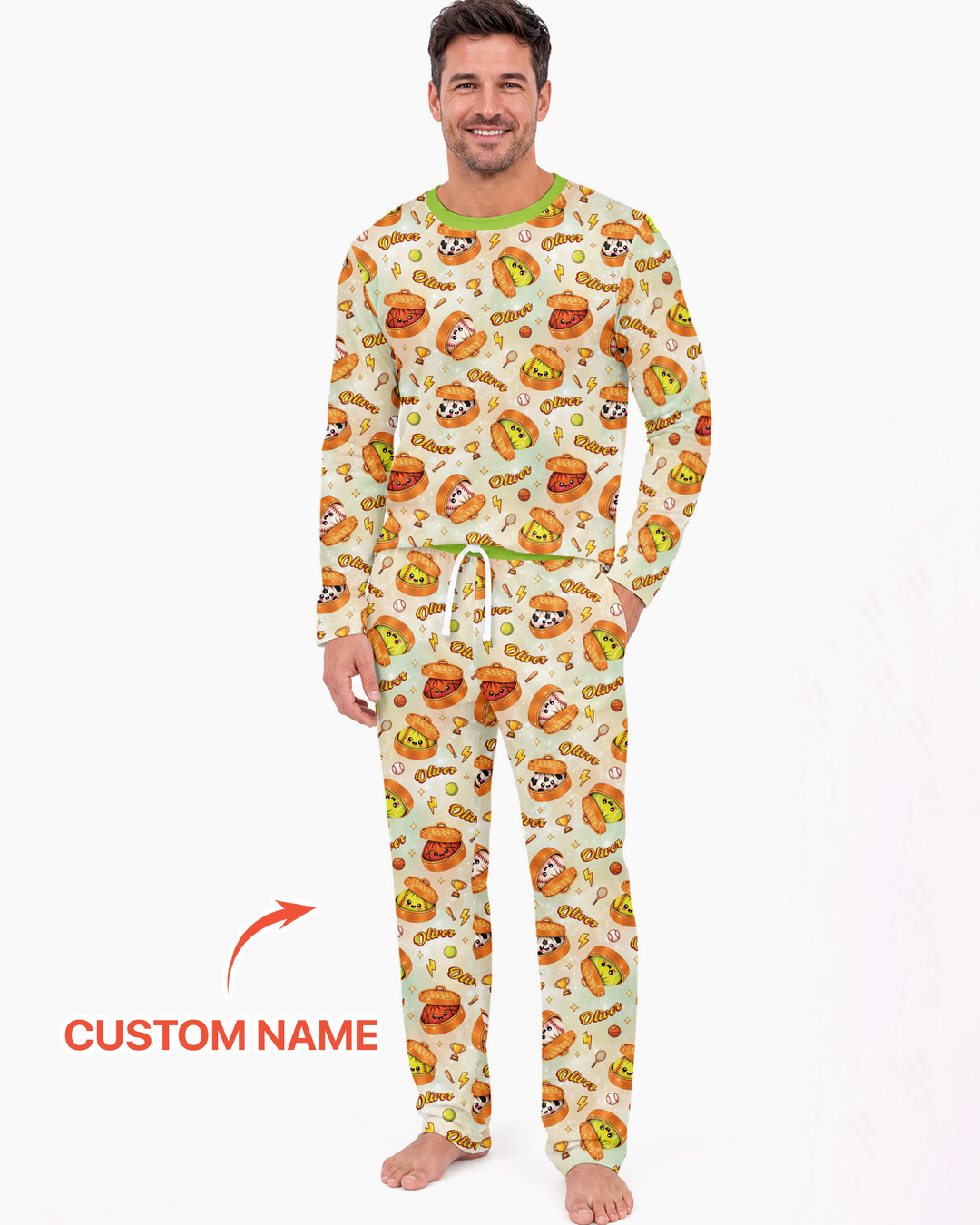 Custom Name Sports Dumpling Bamboo Men's Pajama Set