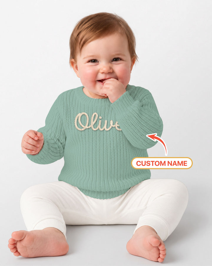 Embroidered Baby Name Bamboo Knit Sweater Bubble