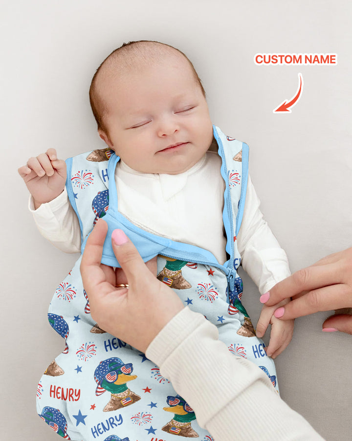 Custom Name Patriotic Mallard Duck Bamboo Sleep Bag