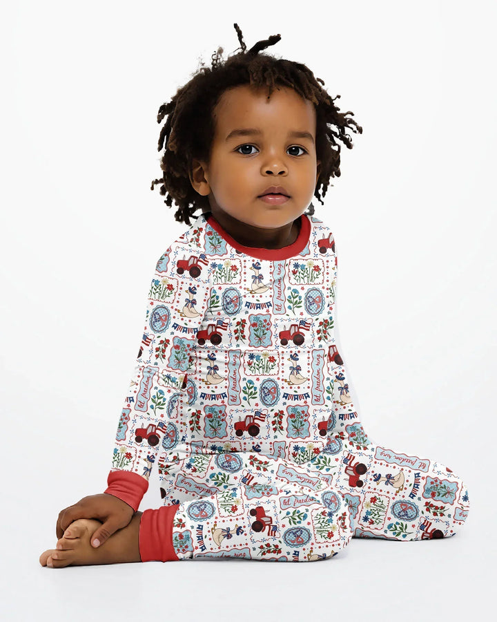 Patriotic USA Silly Goose Family Matching Bamboo Two Piece Long Sleeve Pajama Set