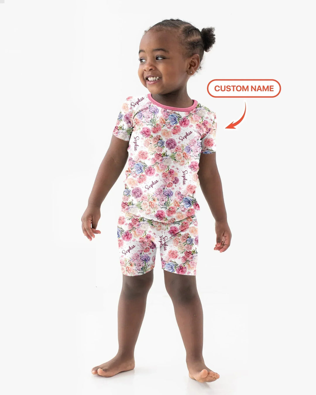 Custom Name Birth Month Flowers Bamboo Two Piece Short Sleeve Shorts Pajama Set