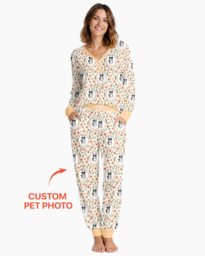 Custom Pet Photo Flower Garden Bamboo Women Pajama Set