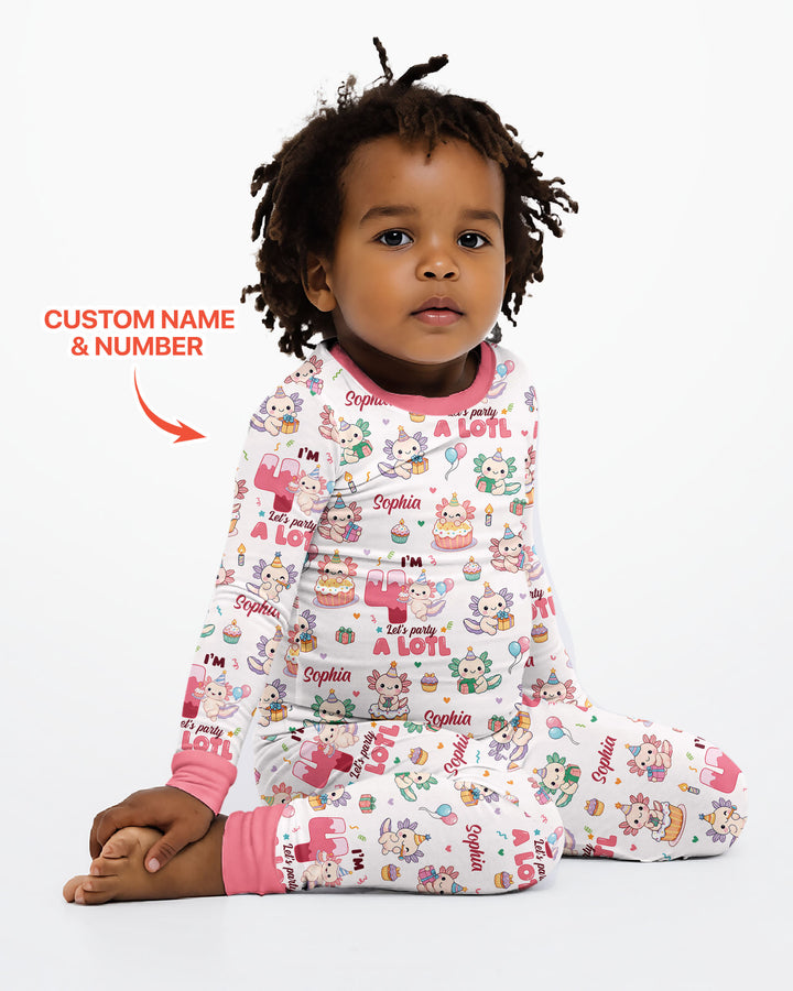 Personalized Birthday Lets Party A Lotl Bamboo Two Piece Long Sleeve Pajama Set