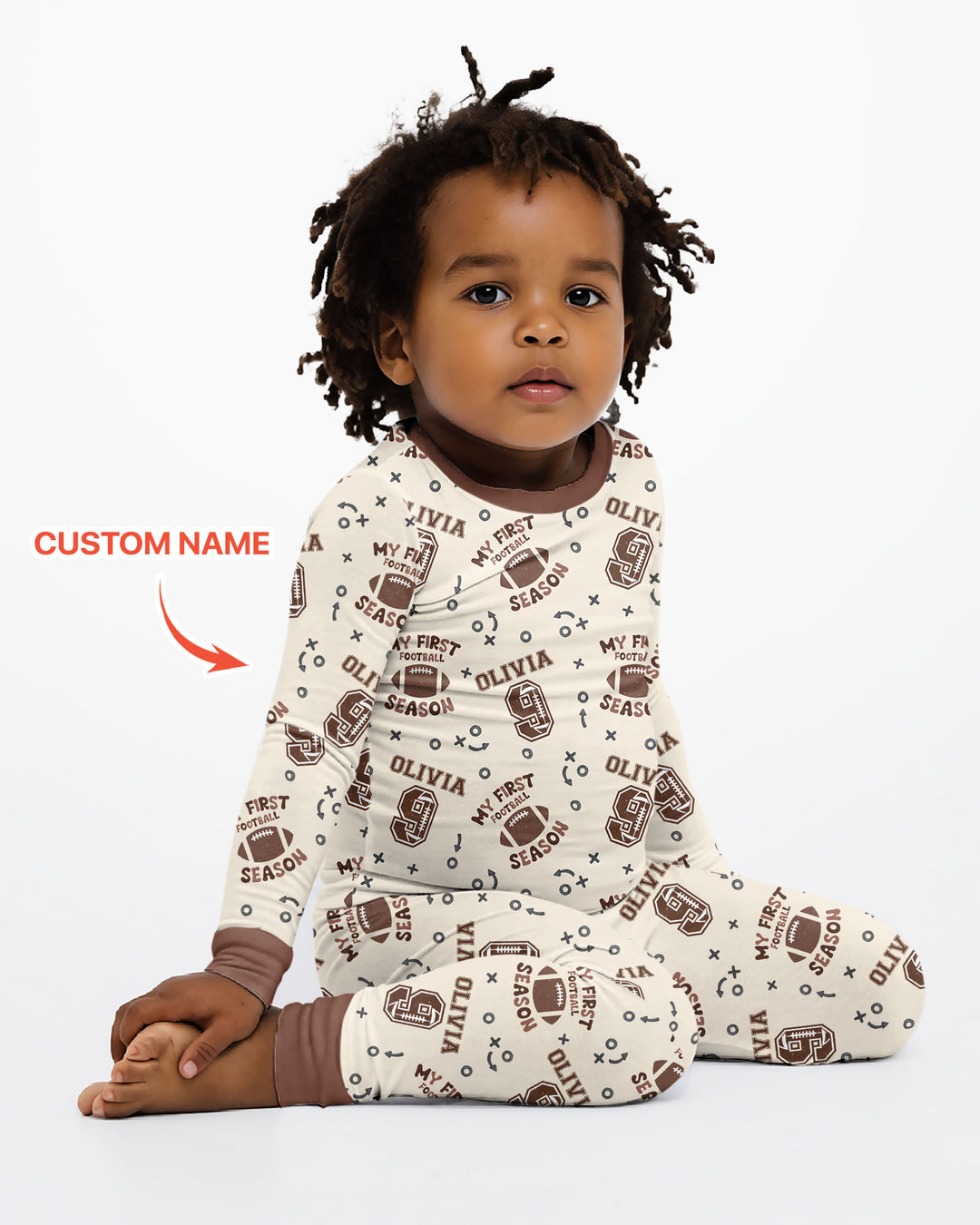 Custom Name My First Football Season Bamboo Two Piece Long Sleeve Pajama Set