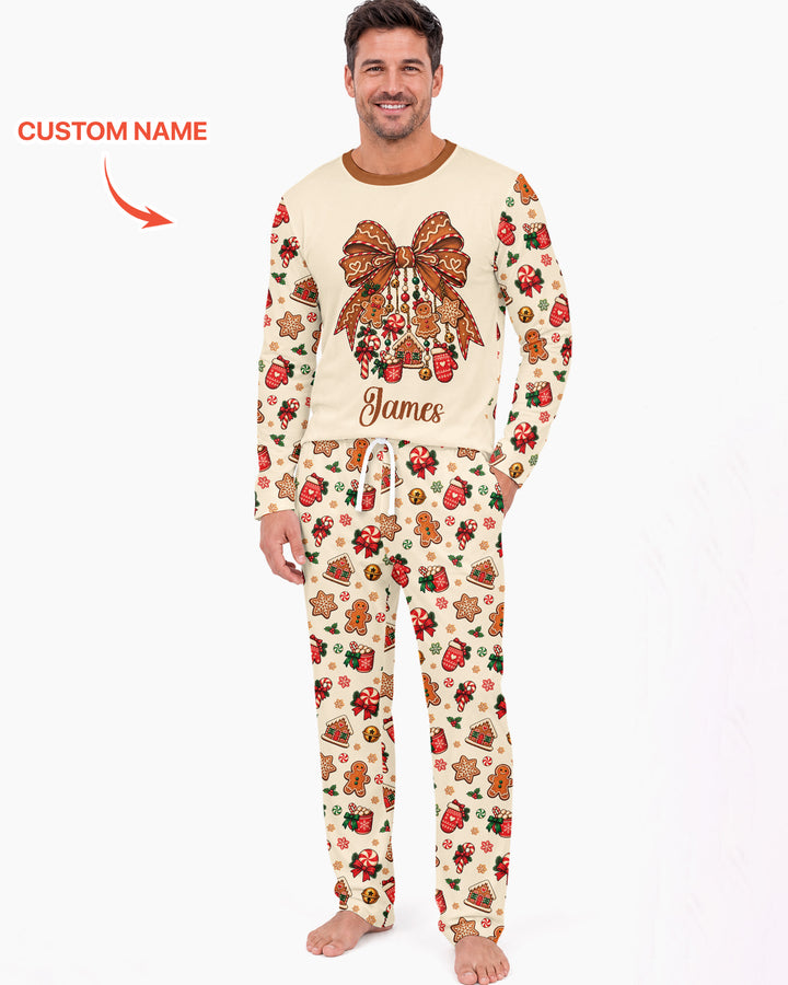 Custom Name Gingerbread The Bow Bamboo Men's Pajama Set