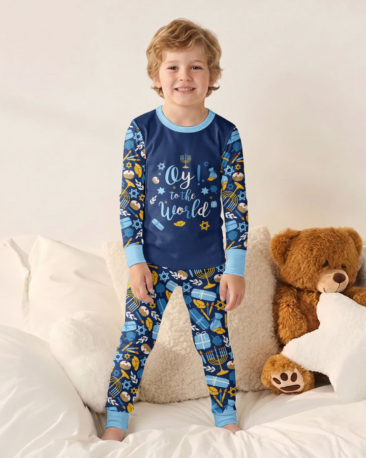 Oy to the World Hanukkah Bamboo Two Piece Long Sleeve Pajama Set