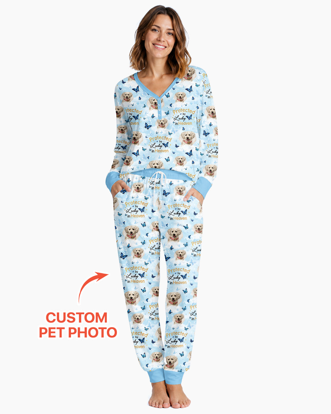 Custom Pet Photo Protected By Heaven Family Bamboo Women Pajama Set