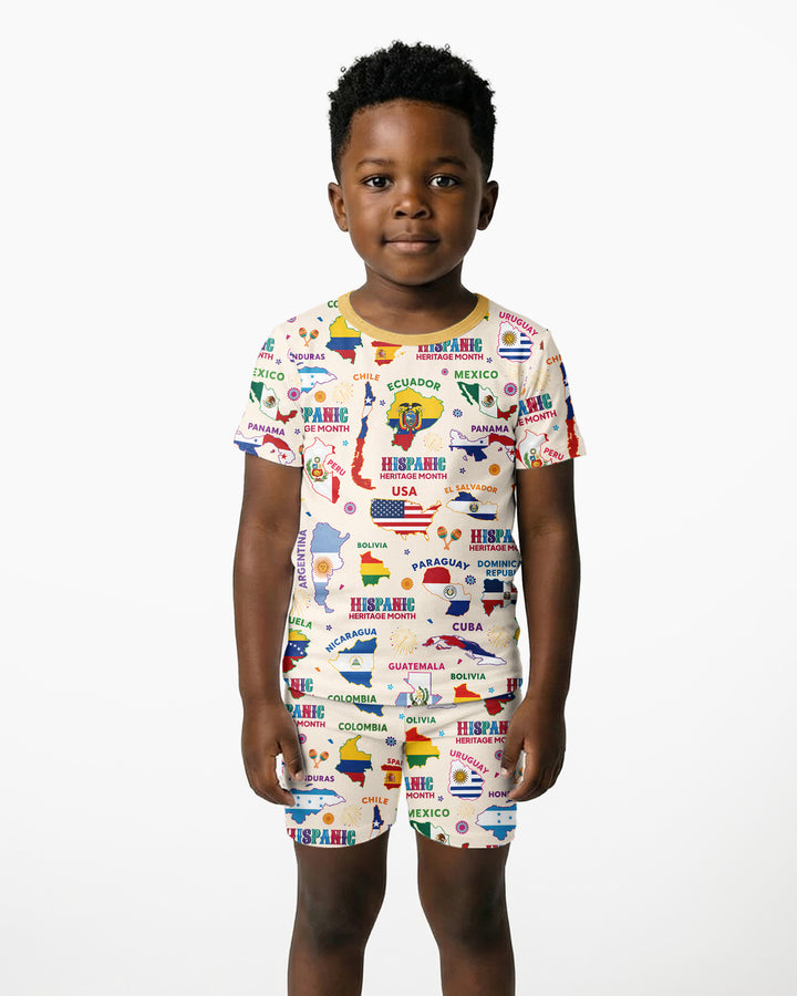 Hispanic Heritage Month Country Flags Bamboo Two Piece Short Sleeve Shorts Pajama Set
