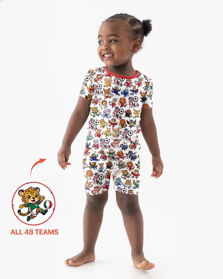 Kawaii Animals Soccer Tour 2026 Family Matching Bamboo Two Piece Short Sleeve Shorts Pajama Set