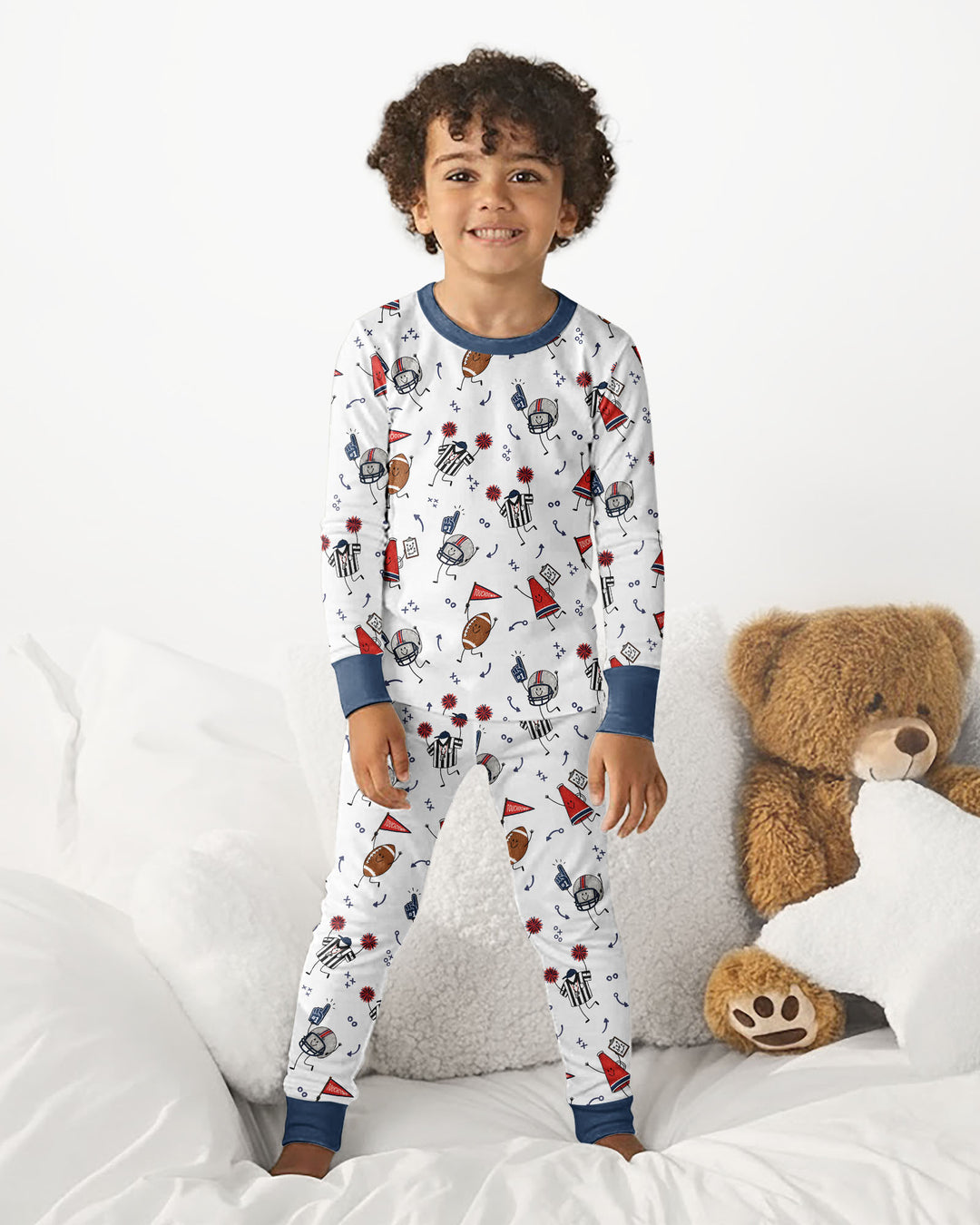 Happy Football Doodles Bamboo Two Piece Long Sleeve Pajama Set