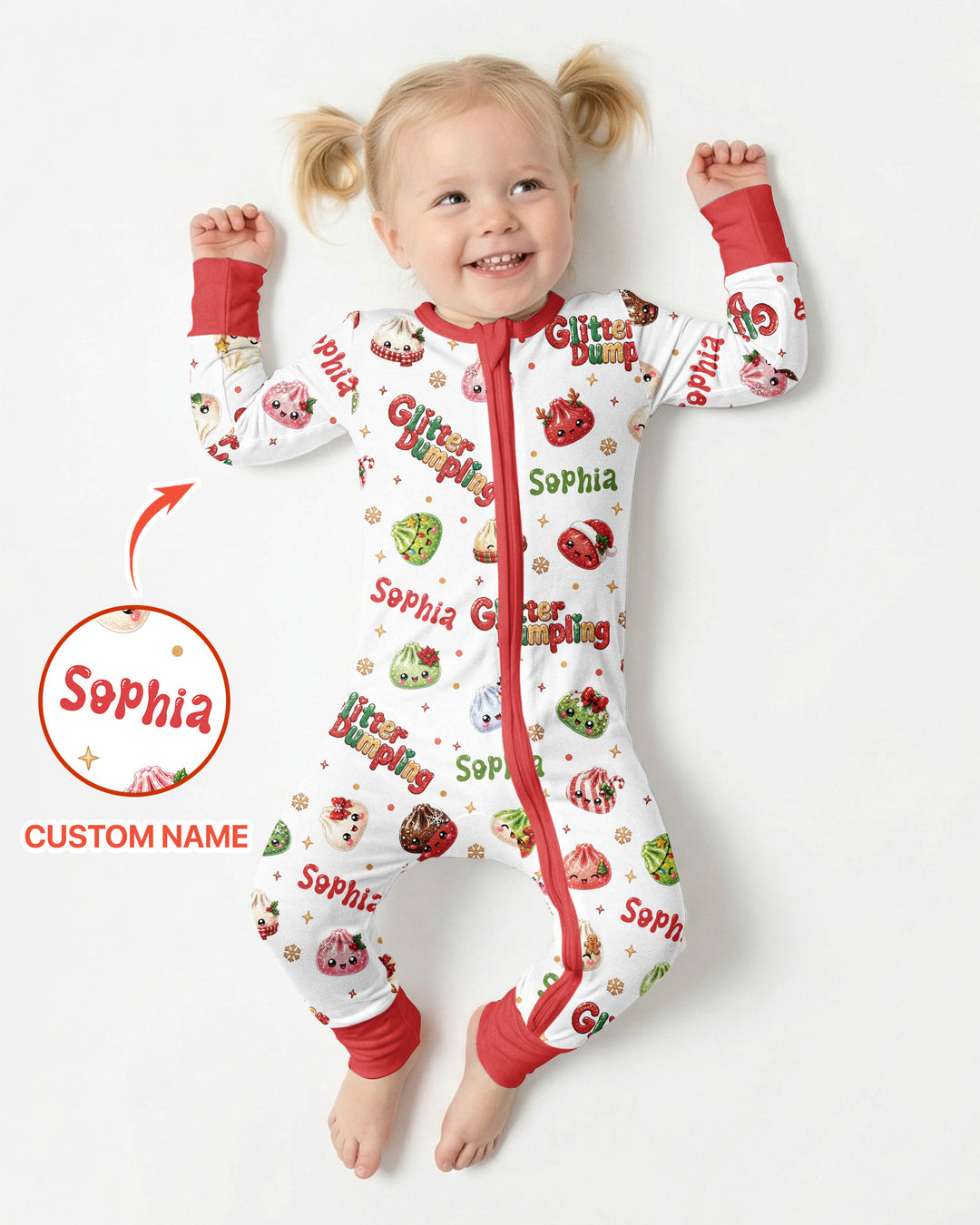 Custom Name Glitter Christmas Dumpling  Bamboo Convertible Zippy