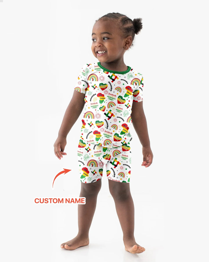 Custom Name Juneteenth Is My Independence Day Bamboo Two Piece Short Sleeve Shorts Pajama Set