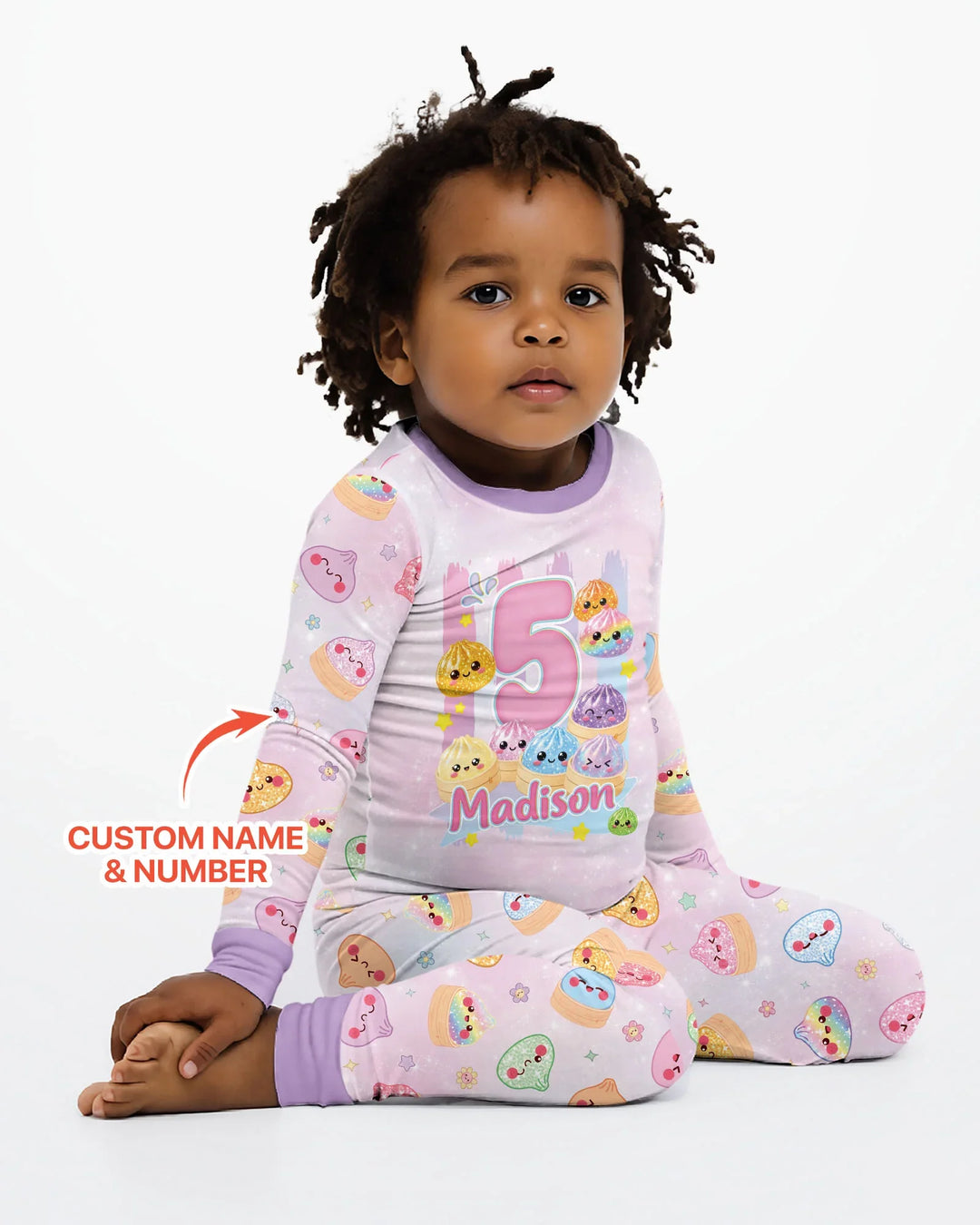 Custom Birthday Squish Party Dumpling Bamboo Two Piece Long Sleeve Pajama Set