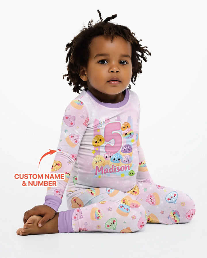 Custom Birthday Squish Party Dumpling Bamboo Two Piece Long Sleeve Pajama Set
