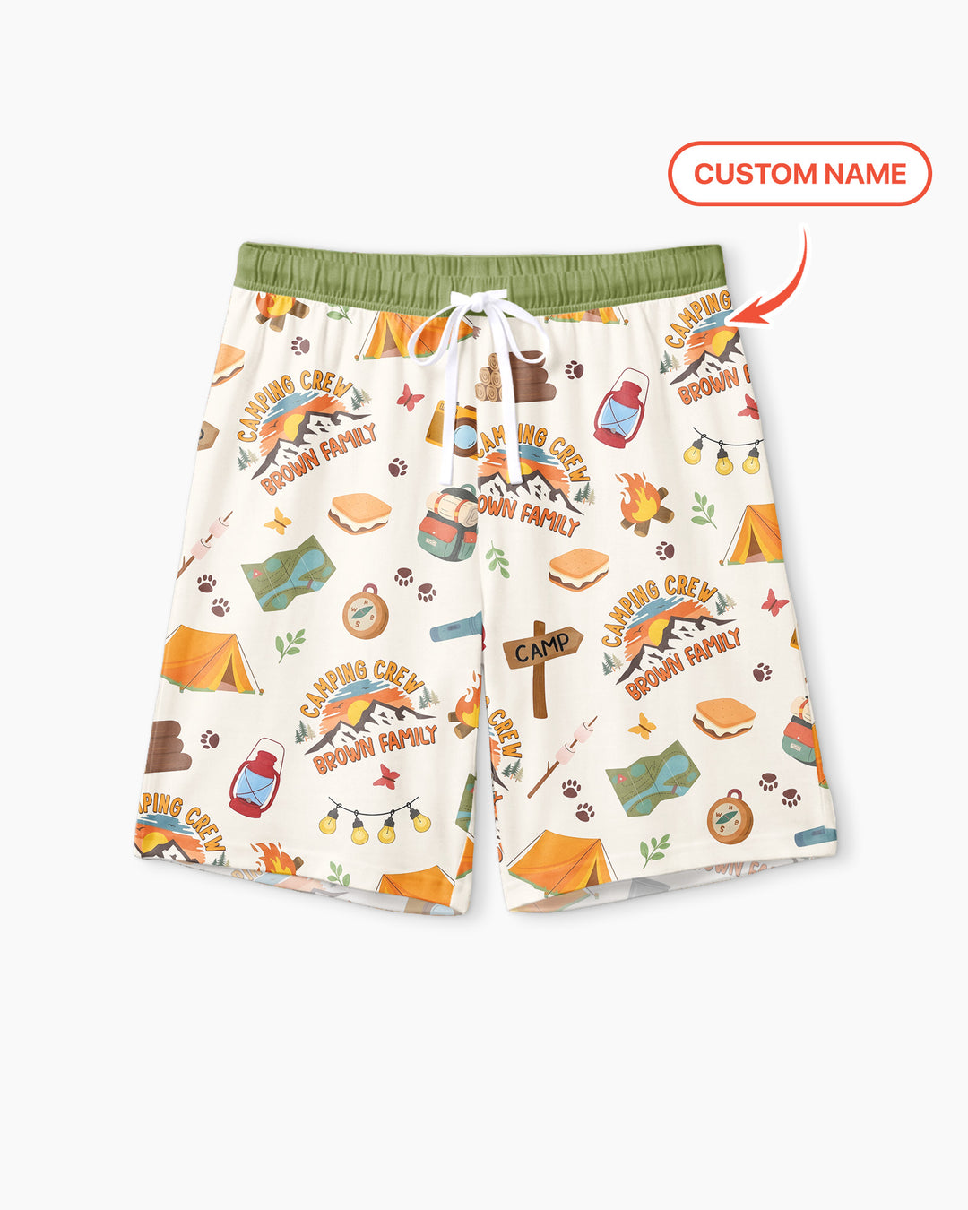 Custom Name Camping Crew Family Matching Bamboo Men Short Sleeve Short Pajama Set