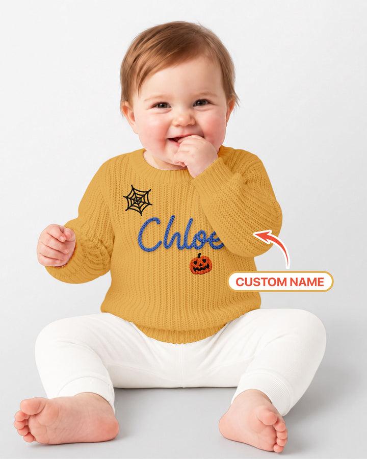 Happy Halloween Embroidered Baby Name Bamboo Knit Sweater Bubble