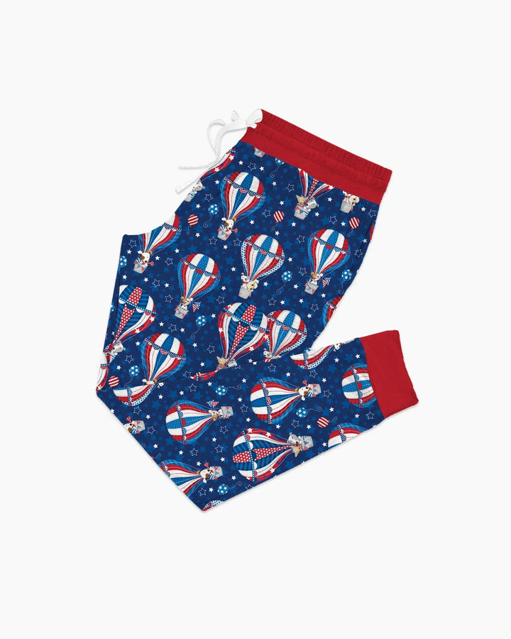 Conjunto de pijama de bambú para mujer a juego con la familia, diseño de cachorros patrióticos en globos aerostáticos