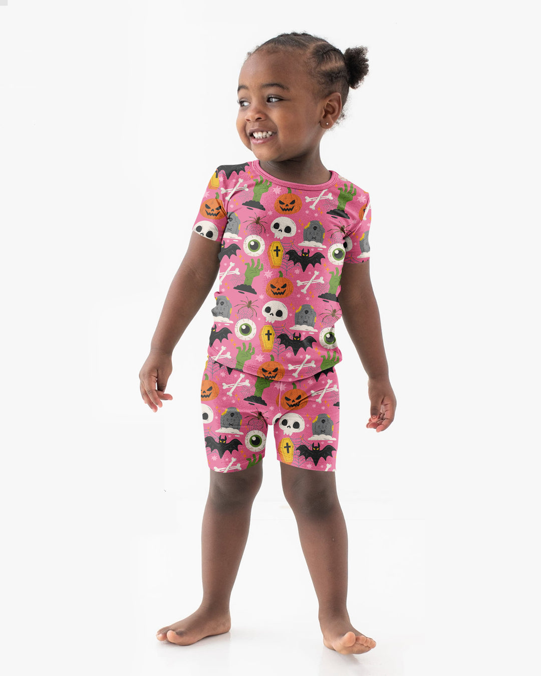 Little Monsters Bamboo Two Piece Short Sleeve Shorts Pajama Set For Halloween